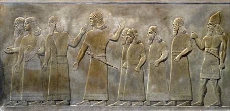 Wall frieze depicting a triumphal march. Assyrian, about 865-860 BC From Nimrud, Iraq.