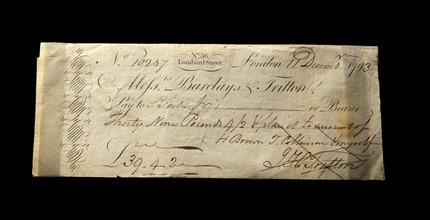 Barclay’s & Co. cheque London, 1793.