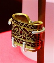 Handle for a seax, or single-edged knife from the Staffordshire Hoard. Anglo-Saxon. 7th or 8th centuries