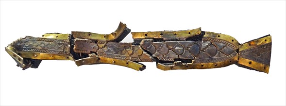 Fragments of a silver mount with gilt boarders and niello inlay