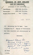Telegram during World War two; acknowledging the receipt of Penicillin antibiotics. 1944