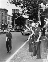 Police in Harlem, New York, USA, during the July 1964 race riots