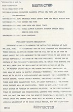 telegram to US Embassies announcing the resignation of US President Richard Nixon in 1974