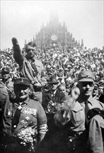 German Nazi leader and Chancellor Adolf Hitler, at Nazi party rally, Nuremberg, Germany
