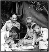 North Vietnamese high command circa 1955. Ngyen Van Giap and right Ho Chi Minh