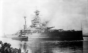 Launch of HMS Ramillies, Royal Navy Revenge-class battleship, during World War I.