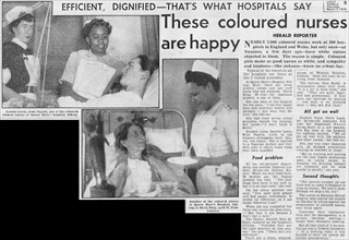 Newspaper article featuring coloured nurses of the National Health Service