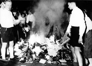 Photograph of Hitler Youth members burning books