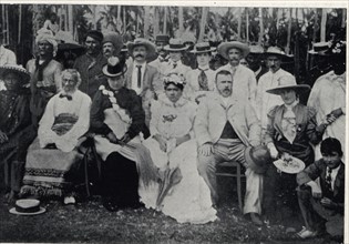 Photograph of Prime Minister of New Zealand Richard Seddon and wife Mrs. Seddon with the King and Queen of Niue