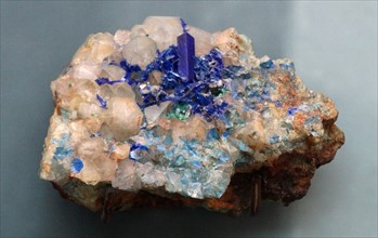 Linarite, crystalline mineral formed by the oxidation of galena and chalcopyrite