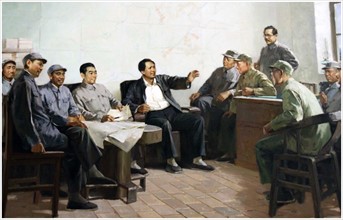 Painting of Mao Zedong, the revolutionary. With other leaders including Zhou enlai and Linbiao and Deng Hsiao Ping