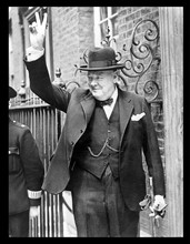 Photograph of Winston Churchill showing the 'V' sign