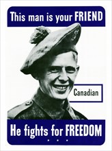 Patriotic Second World War poster depicting an Canadian US ally