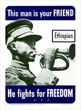 Patriotic Second World War poster depicting a Ethiopian US ally