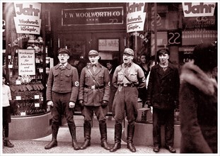 Photograph of Nazis singing to encourage a boycott of the allegedly Jewish-founded Woolworths