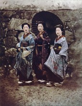 Hand-coloured photograph of Japanese women by Felice Beato