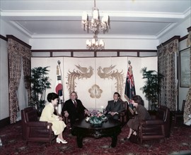 Prime Minister of New Zealand meets President Park Chung hee of South Korea and his daughter, Park Geun-hye