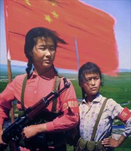 Colour photograph of Militia women guarding at a border area, inner Mongolia