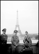 Photograph of Adolf Hitler in Paris, with the Eiffel Tower in the background