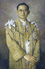 Portrait of Rama IX Bhumibol Adulyadej in ceremonial attire