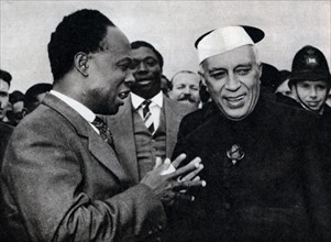 Photograph of Prime Minister Jawaharlal Nehru and Prime Minister Kwame Nkrumah during the Commonwealth Conference