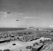 Photograph of the 21st Bomber Command P-51s Flyover in Iwo Jima Bonin Islands, Japan