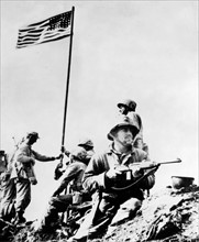 First flag set atop Mt. Suribachi, during World war Two, southwest end of the island Iwo Jima.