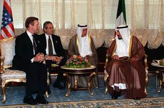 Shaikh Jabber al-Ahmad al-Jabber Al-Sabah, in Kuwait City, meeting US Defence Secretary William Cohen 1998