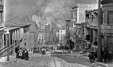 San Francisco Fire. View of damage in Sacramento Street after the earthquake of 1906