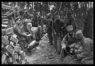 Russian soldiers prepare for a gas attack against German positions, during world war one in 1916
