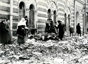 Street scene after looting in a Russian city during the 1917 Russian Revolution.