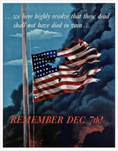 Patriotic propaganda poster in response to the Japanese attack on Pearl Harbour, World War two 1941