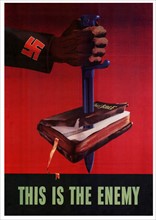 Patriotic America Anti-Nazi Poster, during World War two. 1943