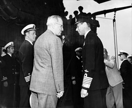 US President Harry Truman and King George VI, aboard USS Augusta, Plymouth, England 1945