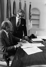 Gerald Ford and Nelson Rockefeller in the Oval office, 1974.