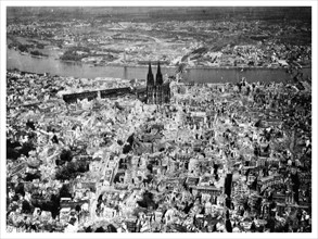 ruins of Cologne in Germany after allied air raids in World war two. 1944