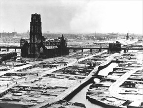 World war Two: Rotterdam after German bombing in the invasion of the Netherlands. May 1940