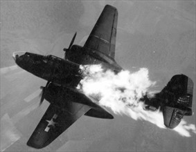 Douglas A-20J-10-DO (S/N 43-10129) after being hit by flak over Germany. 1944