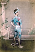 felice beato; Photograph of a Japanese warrior or Samurai with body tattoos