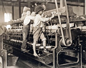 Photograph of child laborers in Cherryville Mfg. Co. Photographed by Lewis Hine