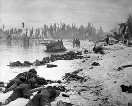 Photograph of Tarawa Beach during the Battle of Tarawa