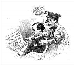Political satire from the Berryman Political Cartoon Collection, depicting Adolf Hitler and Senator Sherman Minton