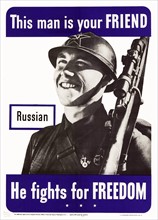 Patriotic Second World War poster depicting a Russian US ally