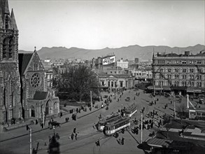 Christchurch, New Zealand. street scene with trams 1940