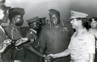 Idi Amin Dada president of Uganda with Libyan leader Muammar Gaddafi