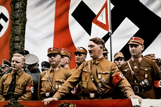 Hitler and other SA leaders at a rally in Germany circa 1935