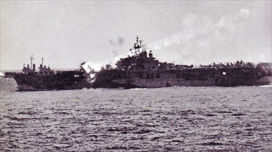 Japanese kamikaze pilot crashes into the USS Essex 1944.
