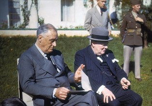 World war two; President Franklin D. Roosevelt and Prime Minister Churchill at the Casablanca Conference in Morocco.