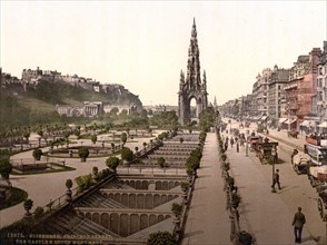 Princes Street, the castle, and Scott Monument, Edinburgh, Scotland 1890