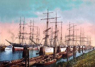 Ships in the Harbor, Hamburg, Germany 1890